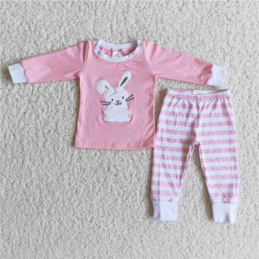 6 B8-25 Girls Easter Embroidered Bunny Pajama Set