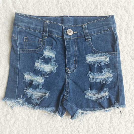 C11-8 Pocket Frayed Dark Blue Denim Shorts