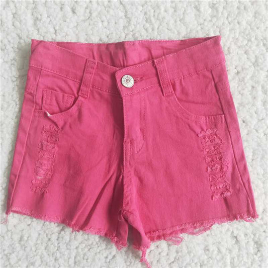 A9-24 Rose Button Frayed Summer Denim Shorts