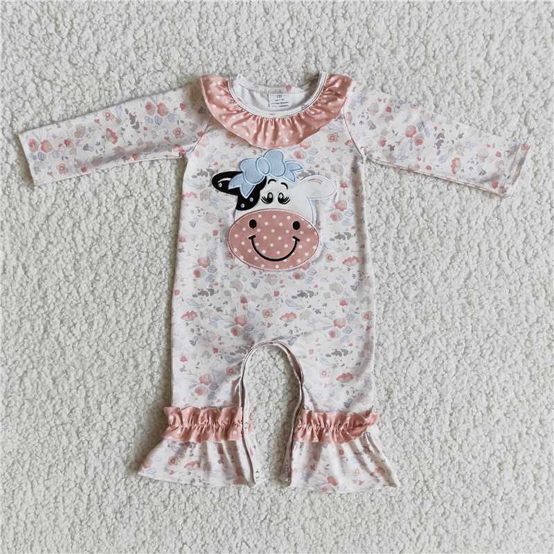 6 A23-5 Embroidered bull's head print long-sleeved romper