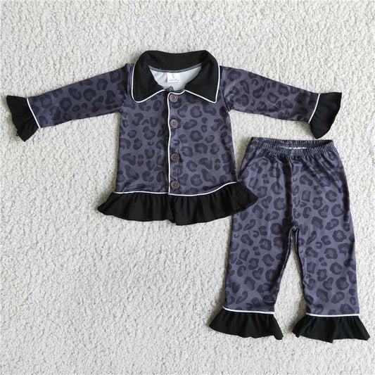 6 A24-20 Girls Black Leopard Pajamas