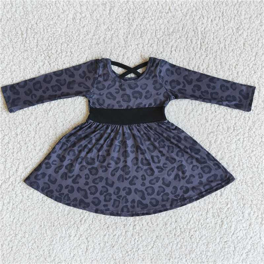 6 B12-8 Black Leopard Print Long Sleeve Dress