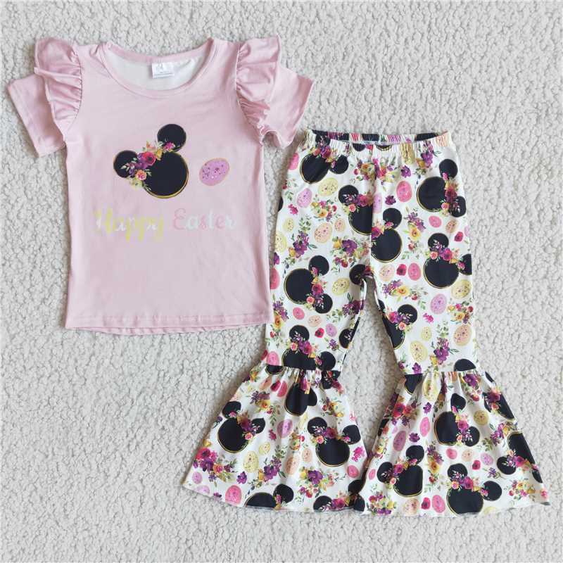 D7-3 Pink Short Sleeve Top Trousers Set