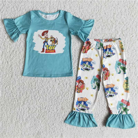 E6-26 Cartoon dog green short-sleeved trousers suit