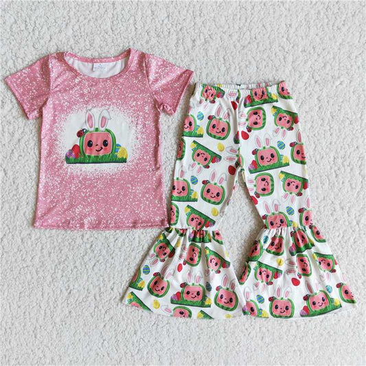 E9-13 Cartoon Pink Short Sleeve Pants Set