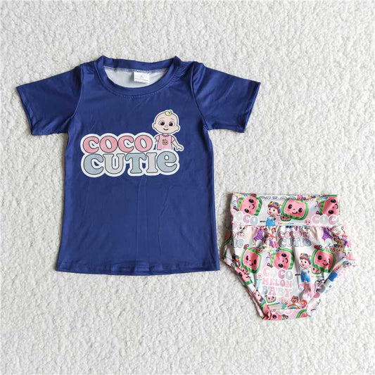 E7-13 cartoon blue short sleeve thong