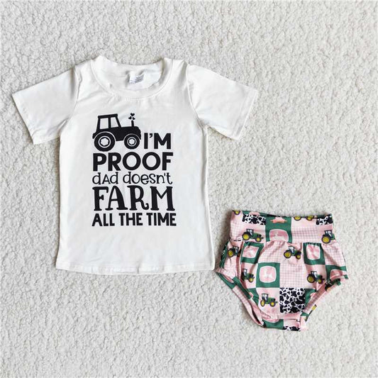 E8-12 farm cartoon car white short-sleeved thong suit
