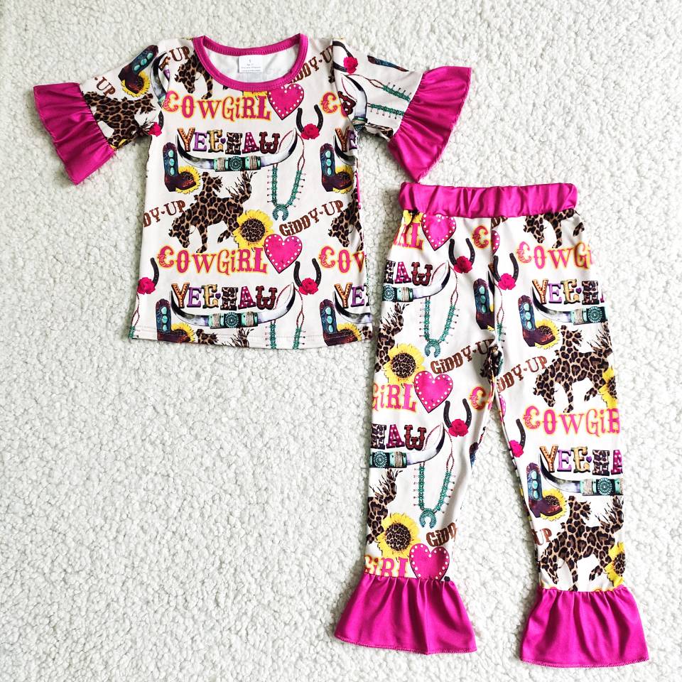 B5-28 Cow Leopard Pink Love Girls Pajamas