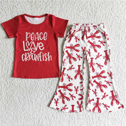 B16-25 Red Short Sleeve Lobster Flare Pants
