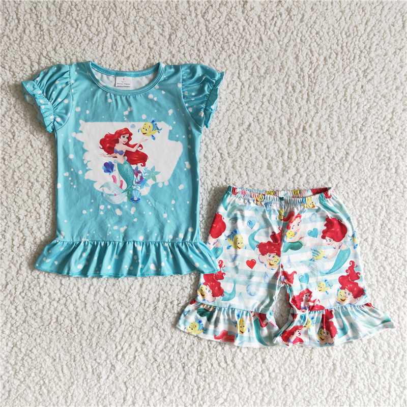 B17-25 blue mermaid shorts set