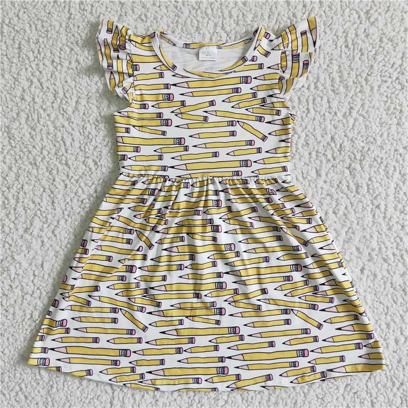 BC0001 Back to School Homecoming Yellow Pencil Fly-Sleeve Dress