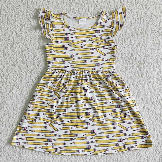 BC0001 Back to School Homecoming Yellow Pencil Fly-Sleeve Dress