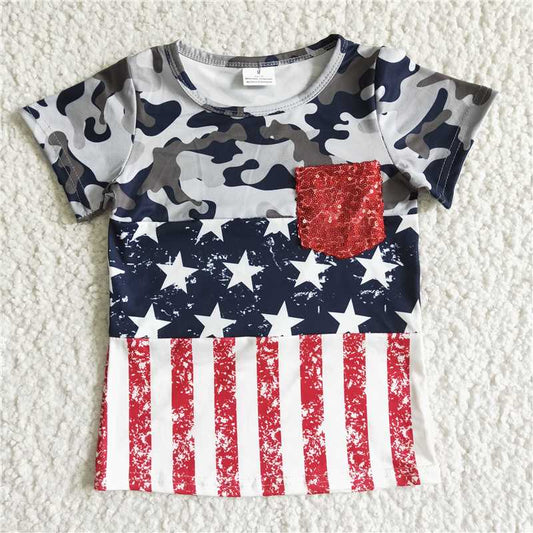 BT0008 Boys Camouflage Pocket Short Sleeve T-shirt