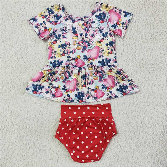 GBO0036 girl cartoon short sleeve red white dot briefs suit