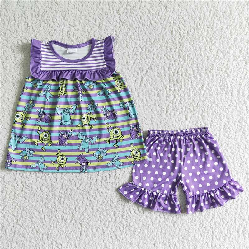 GSSO0077 purple stripes monster shorts set