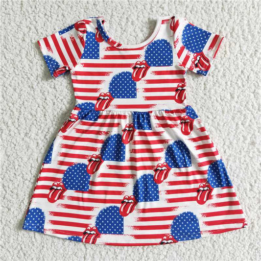 GSD0082 Girls 4th of July Big Tongue Short Sleeve Skirt