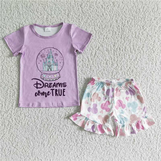 GSSO0050 Girls Purple Short Sleeve Shorts Suit