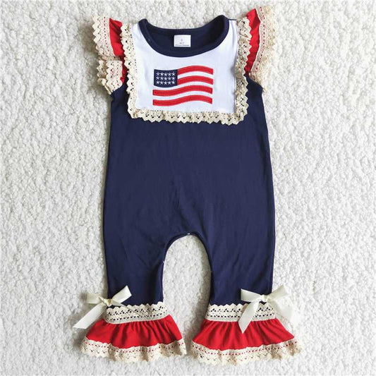 C3-4 New summer baby girls Flag Lace Bodysuit