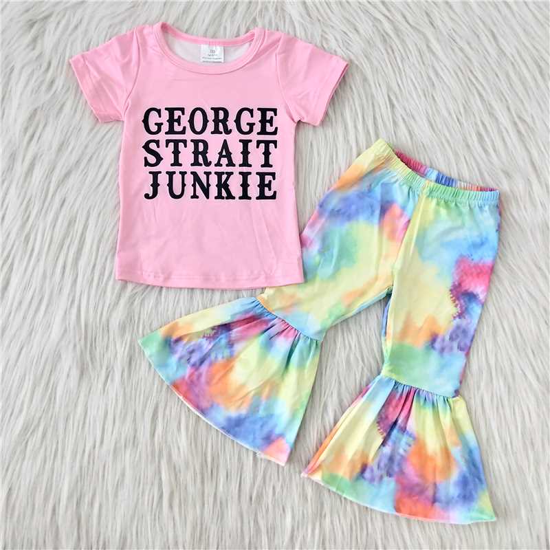 C0-4 Pink Letters Short Sleeve Colorful Pants