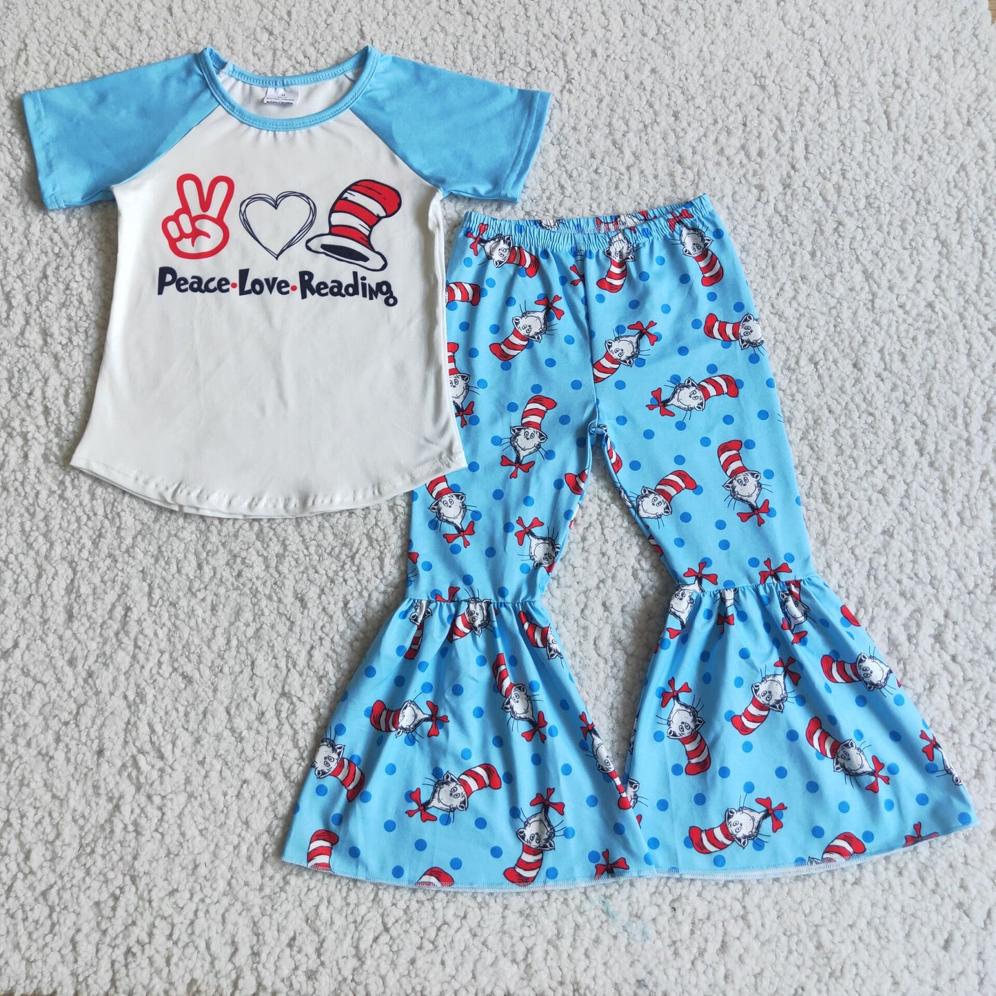 D2-12 Heart Gesture Light Blue Short Sleeve Pants Set