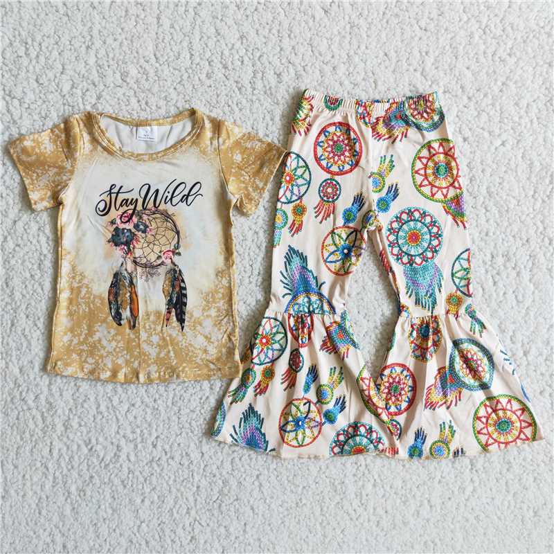 A0-14 Earth Flower Top Garland Flared Pants Set
