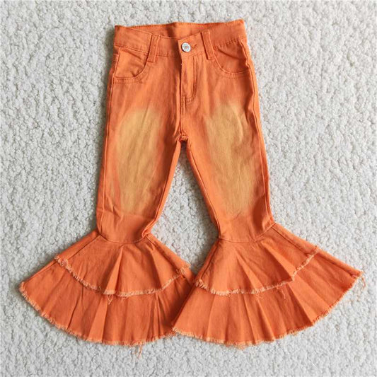 E1-11 New fashion Orange Bleached Double Lace Jeans