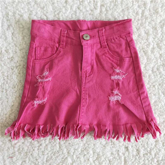 B7-3 Rose Frayed Fringed Denim Skirt