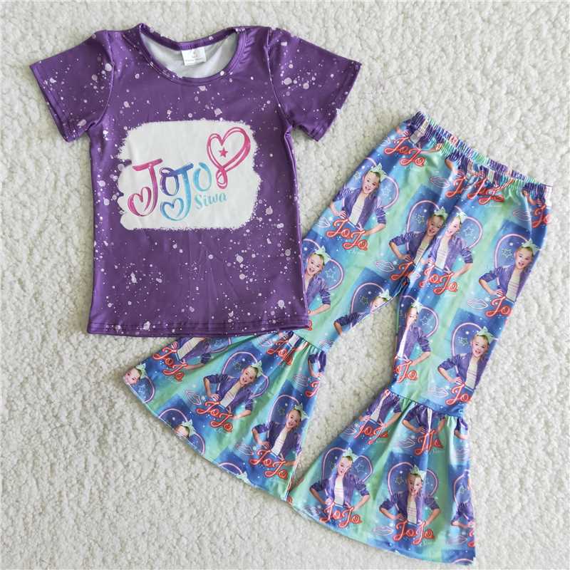 B9-23 Valentine's Day Purple Short Sleeve Pants Set