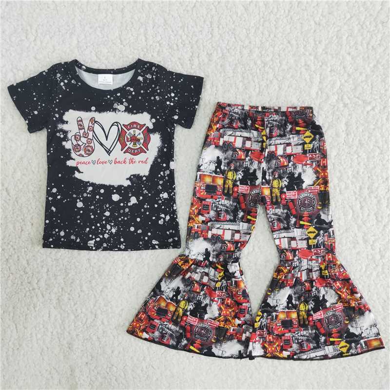 B8-23 Fire Truck Black Girl Flared Pants Set