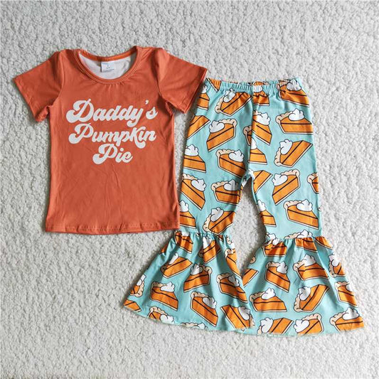 E4-28 Alphabet Brown Top Cake Flared Pants Set