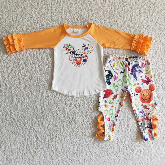 6 B1-19 Orange Lace Cuff Tie Pant Set