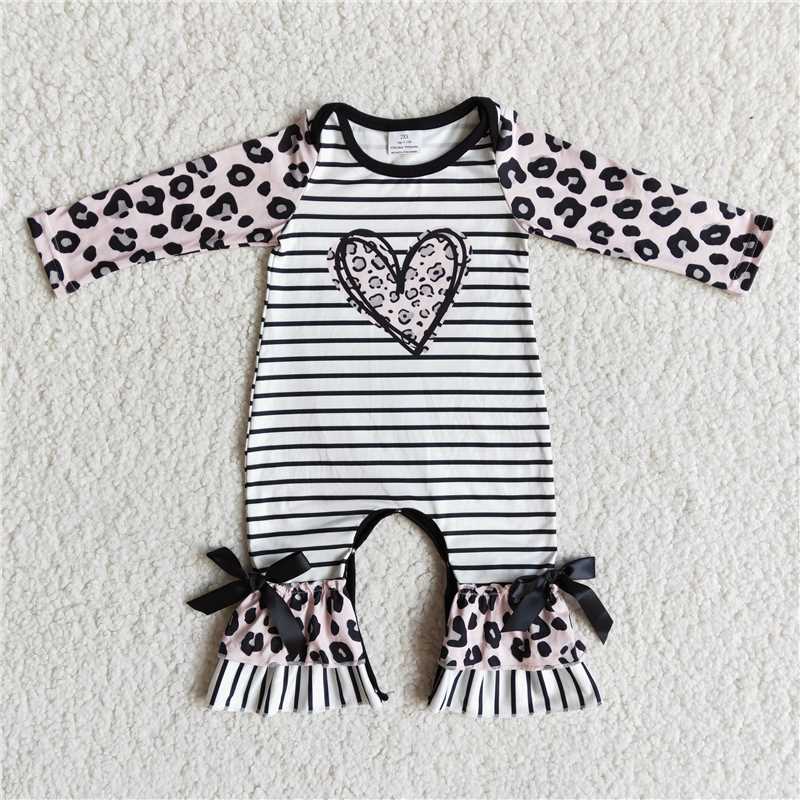 A26-20 Valentine's Day Heart Leopard Print Long Sleeve Romper