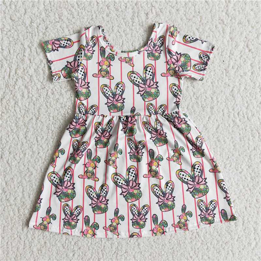 E5-18 Easter Bunny Striped Short Sleeve Dress