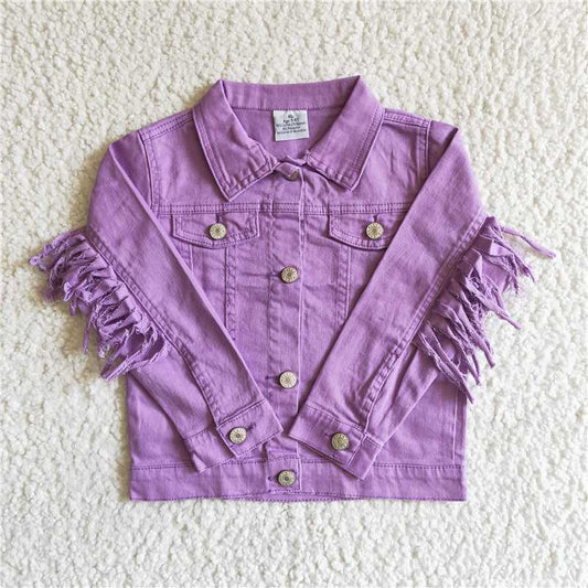 6 A32-19 Purple Denim Top Tassel Long Sleeve Jacket