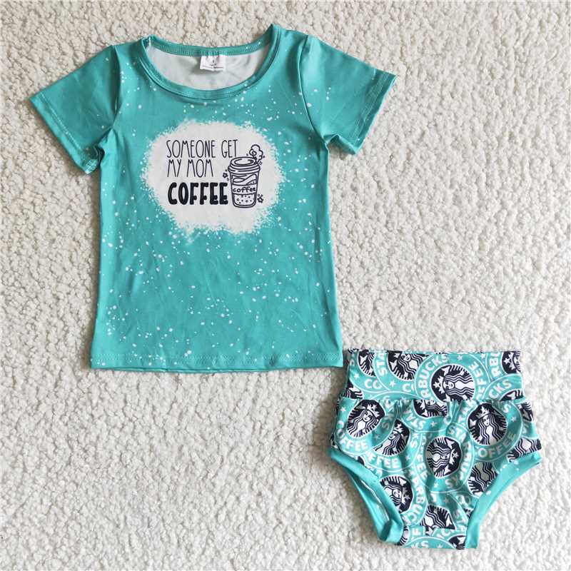 GBO0007 Girls Blue English Letters Short Sleeve Briefs