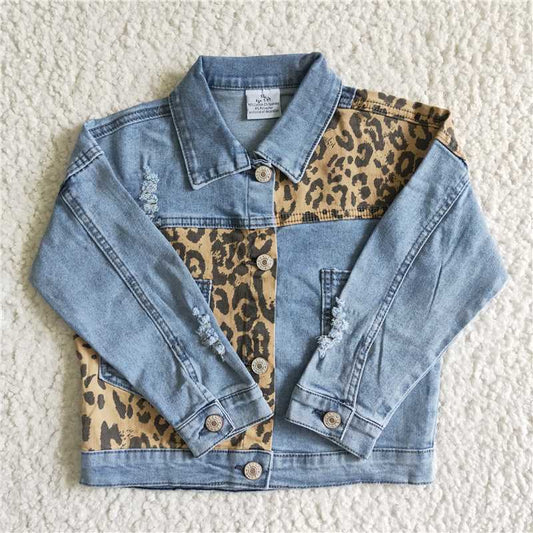 GT0002 Denim Leopard Print Ripped Copper Pocket Top
