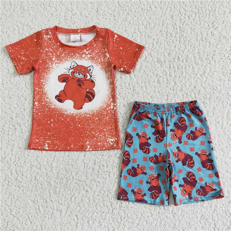 BSSO0045 cartoon Red cat boy shorts set