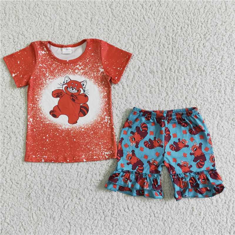 GSSO0078 Red Cartoon Short Sleeve Shorts Suit