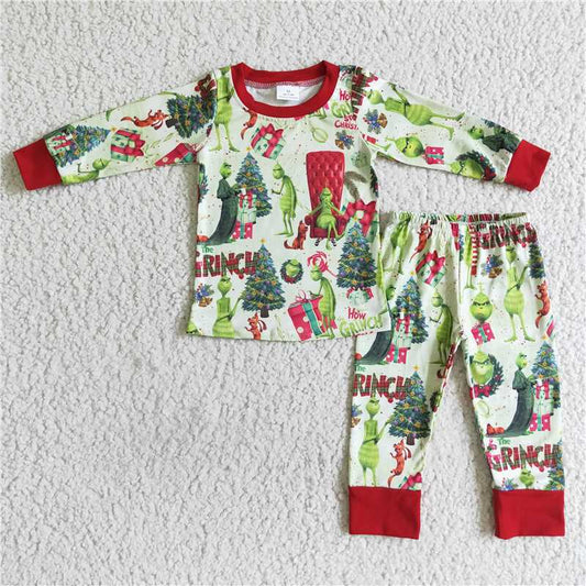 BLP0052 Boys Cartoon Christmas Tree Long Sleeve Pants Set
