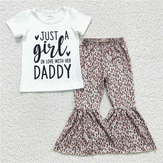 GSPO0266 girl daddy leopard print short-sleeved trousers suit