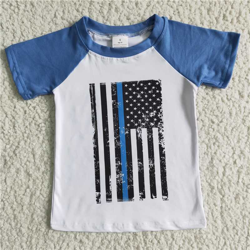 A9-17 Blue Short Sleeve White Top