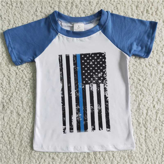A9-17 Blue Short Sleeve White Top