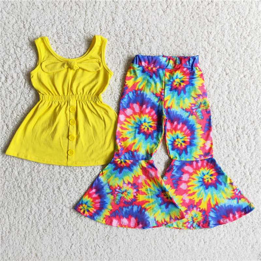 A17-24 Yellow top tie dye pants set