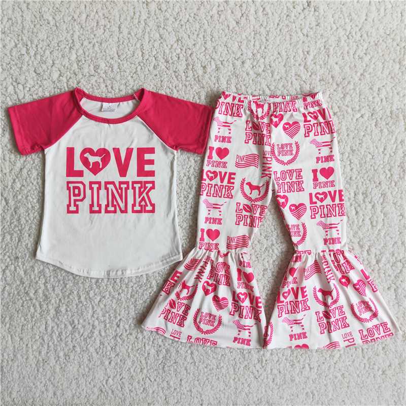 D13-27 love pink short-sleeved top flared pants