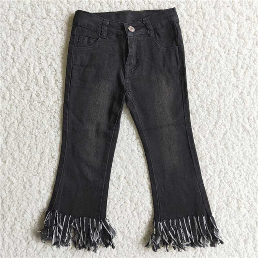 D4-30 New fashion Black Fringe Jeans