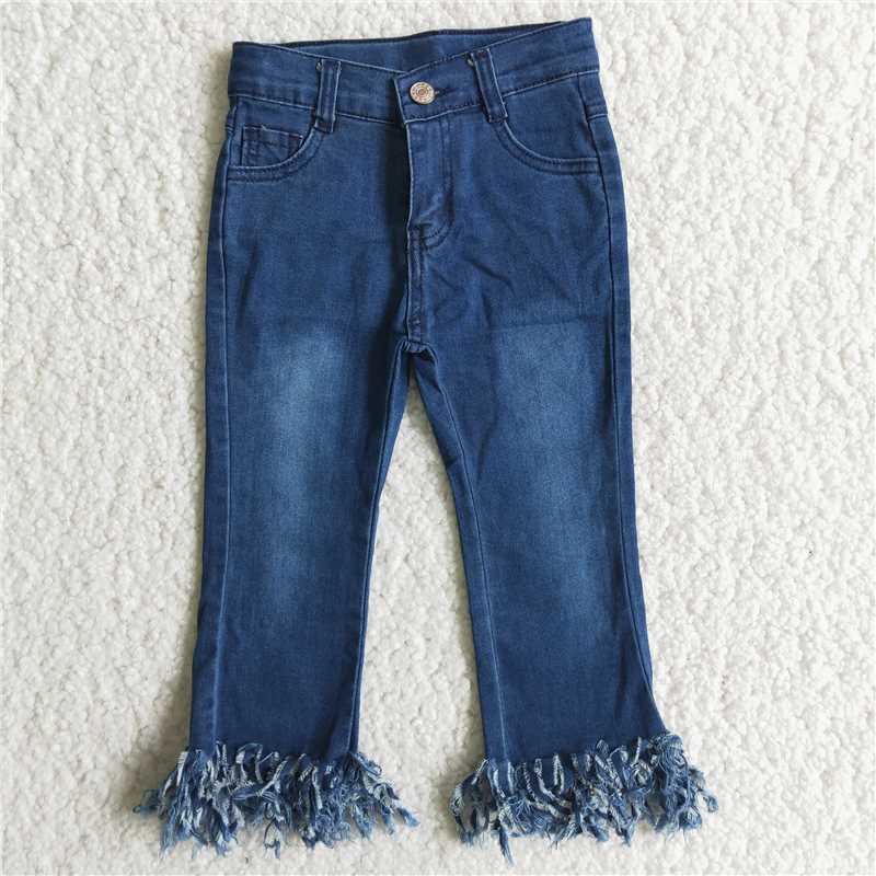 D4-29 New fashion Navy Blue Fringe Jeans
