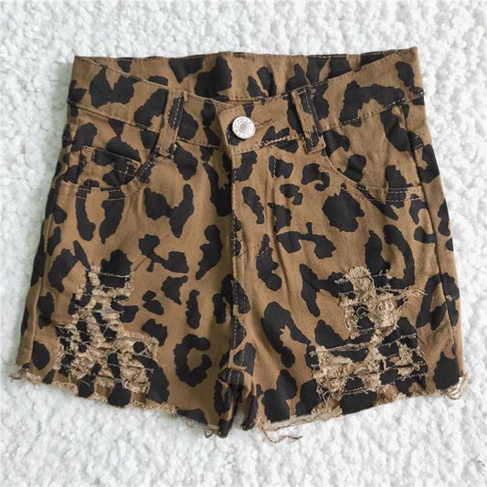 B4-16 summer leopard print denim shorts