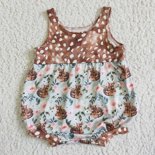 SR0018 girl's suspender deer flower brown bodysuit