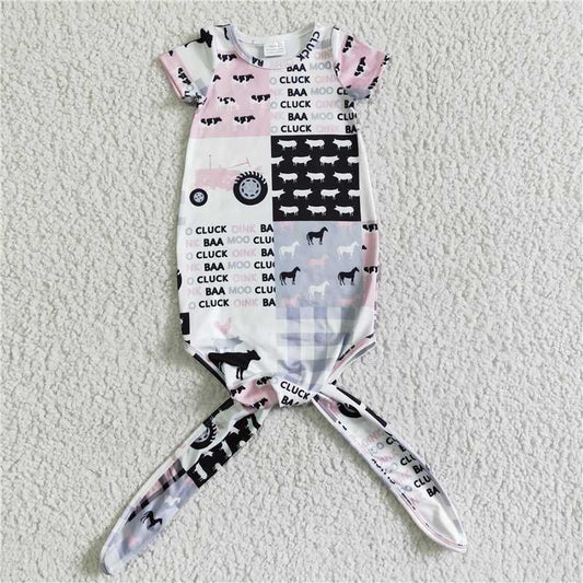 NB0003 Baby ox cart alphabet plaid stitching nightgown D 3.1