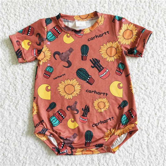 SR0021 Brown Bull Head Sunflower Cactus Short Sleeve Bodysuit